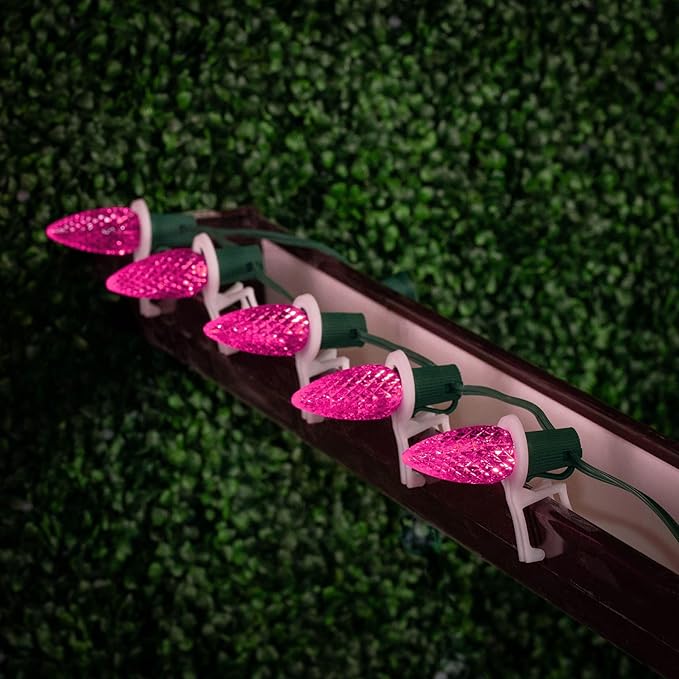 Novelty Lights 25 Feet 25 Light C9 Diamond Faceted LED String Lights, Pink, Pre-Lamped Holiday Lights on Green Wire, UL Listed Indoor/Outdoor, Connectable End-to-End