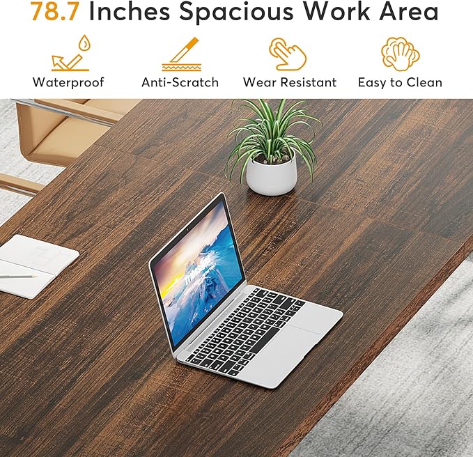 Tribesigns 78.7-Inch Executive Desk, Large Computer Office Desk Workstation, Modern Simple Style Laptop Desk Study Writing Table Business Furniture for Home Office (Rustic Brown/White, 78.7 Inch)