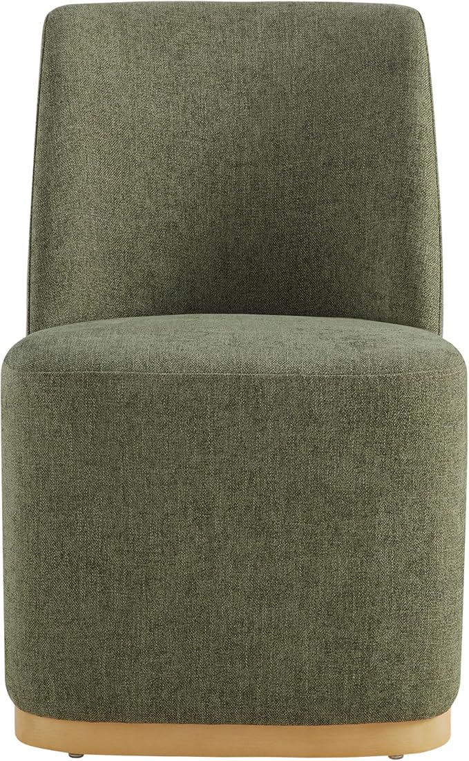 CHITA Upholstered Rolling Dining Chair on Casters Set of 2, FSC Certified Modern Fabric Dining Chair with Casters, Boucle Dining Chairs for Reading Room Kitchen Dining Room, Moss Green