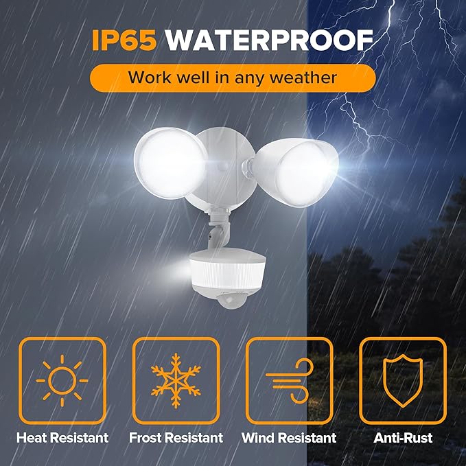 LUTEC 34W 3700 Lumen LED Security Light Motion Sensor Outdoor Lights with Night Light, 5000K Daylight, IP65 Waterproof, Dusk to Dawn, Hardwired Motion Detector Flood Light for Garage, Yard-White