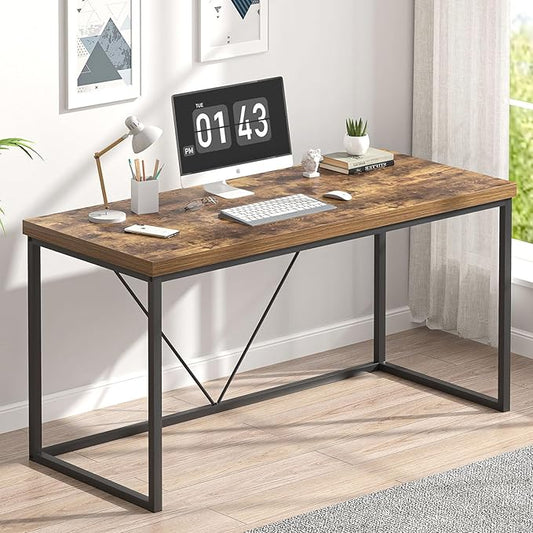 EXCEFUR Industrial Computer Desk, Wood and Metal Home Office Desk, Writing Study Work PC Table for Living Room Bedroom, Rustic Brown, 53 inch