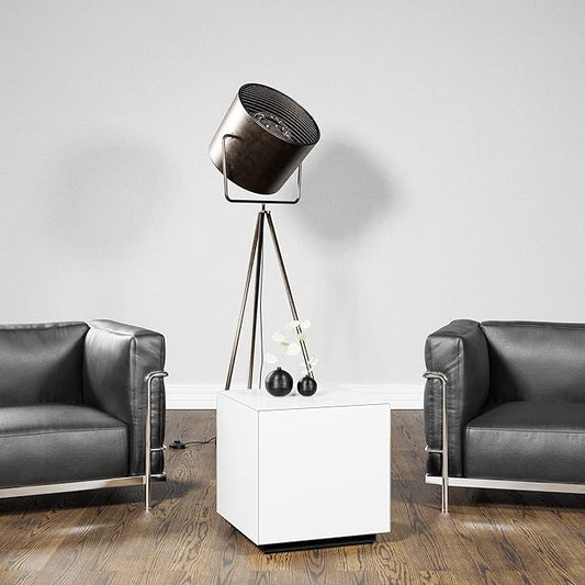 SONOROUS Premium Tempered Glass Side Table - Luxury Nightstand & Bedside Table for Bedroom or Living Room - High Gloss End Table in White Finish - Sleek Cube Design with Fingerprint Resistant Glass