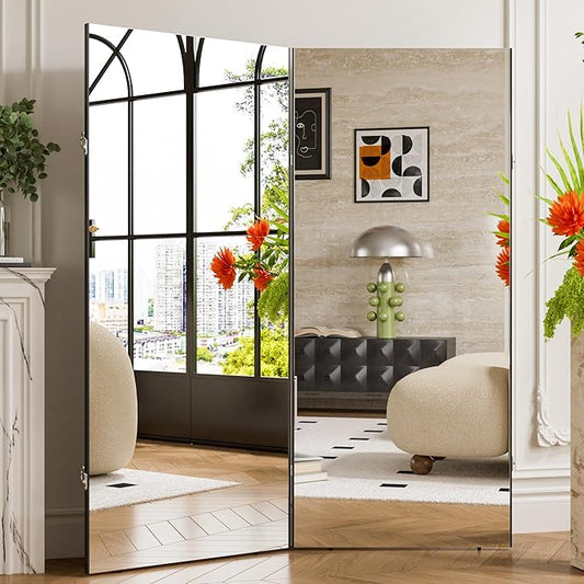 brisafe 360-Degree Folding Full-Length Mirror - 63" x 55"Oversized Anti-Shatter Nano Film Mirror, Space-Saving Foldable Design for Home Gym/Yoga Studio, 60% Commercial Insurance Discount, Black