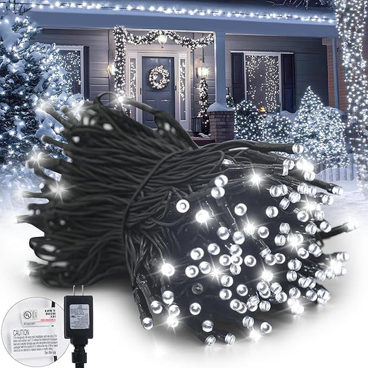Kwaiffeo White Christmas Lights, 100ft 300LED Connectable Waterproof String Light Outdoor Indoor, 8 Modes Twinkle Light for Room Bedroom Wedding Holiday Outside Tree Decorations