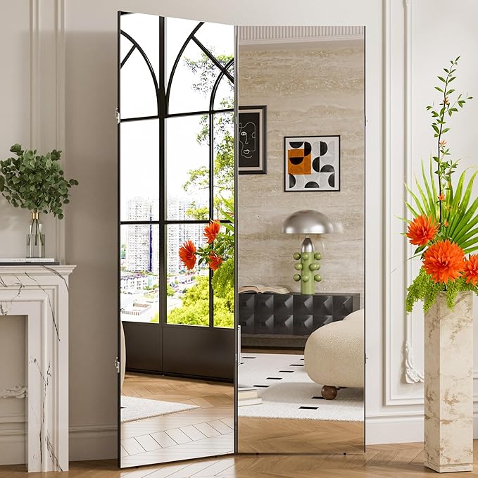 brisafe 360-Degree Folding Full-Length Mirror - 79" x 47"Oversized Anti-Shatter Nano Film Mirror, Space-Saving Foldable Design for Home Gym/Yoga Studio, 60% Commercial Insurance Discount, Black