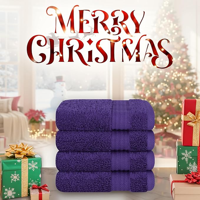 Cotton Paradise 100% Cotton Turkish Washcloth Set for Bathroom, 4 Piece Soft Absorbent Small Hand Face Towels Wash Rags, Purple