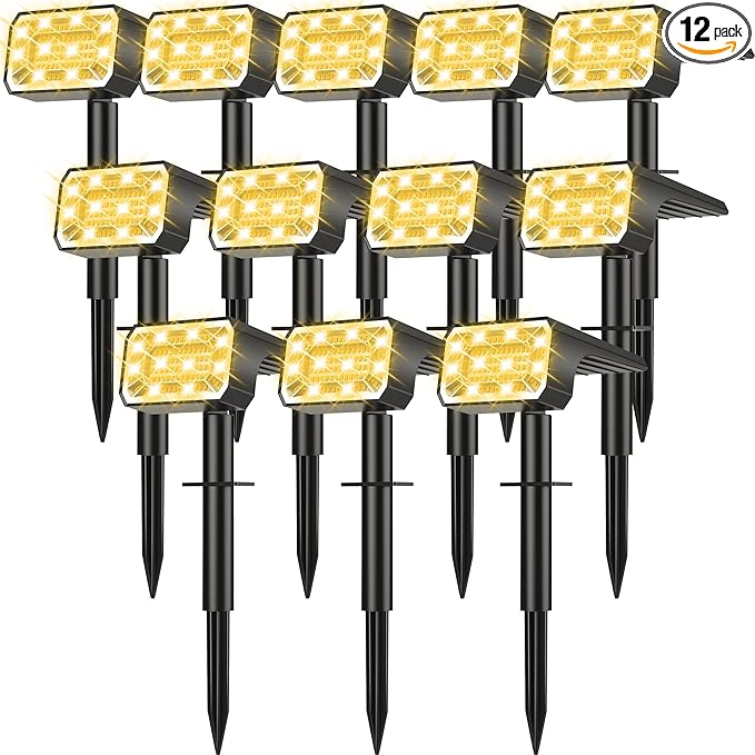 Solar Spot Lights Outdoor Waterproof IP65, [12 Pack/100 LED/4 Modes] Solar Landscape Spotlights, Auto On/Off High Lumens Spot Lights for Outside Yard Garden Pathway(Warm White)