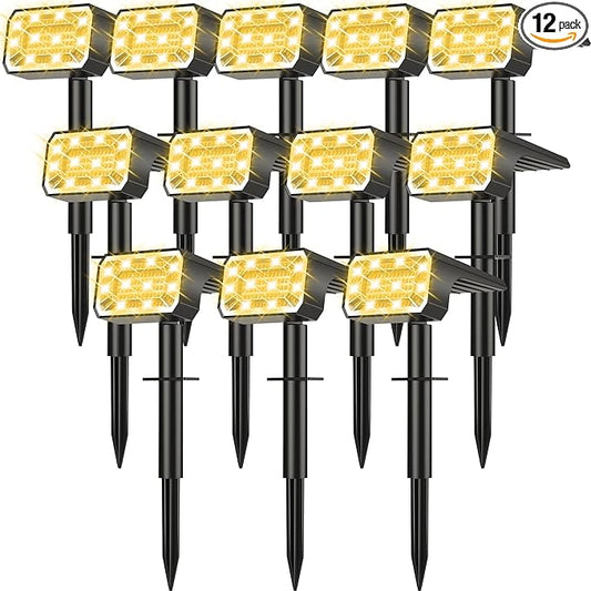 Solar Spot Lights Outdoor Waterproof IP65, [12 Pack/100 LED/4 Modes] Solar Landscape Spotlights, Auto On/Off High Lumens Spot Lights for Outside Yard Garden Pathway(Warm White)