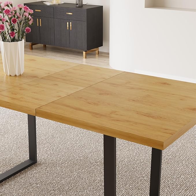 ZckyCine Dining Table Set for 6-8 People Kitchen Dining Room Table Set Extendable Wood Dining Table and 6 Upholstered Chairs, Home Kitchen Furniture