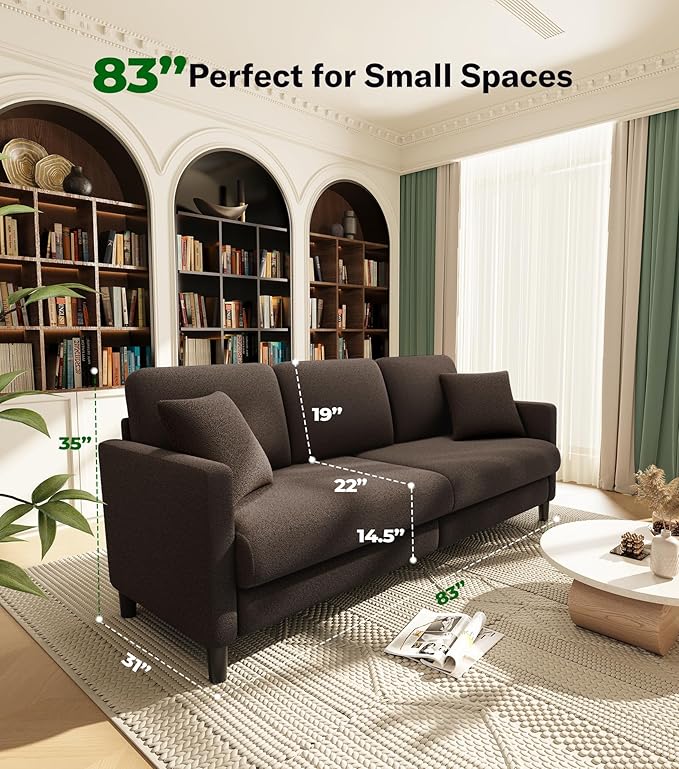 83" Couches for Living Room, Comfy Sofas for Living Room, Teddy Sofa Couch, Tool-Free Setup Loveseat Sofa, All-Wood Love Seat Couches, Small Couch 2 Pillows Included, Khaki