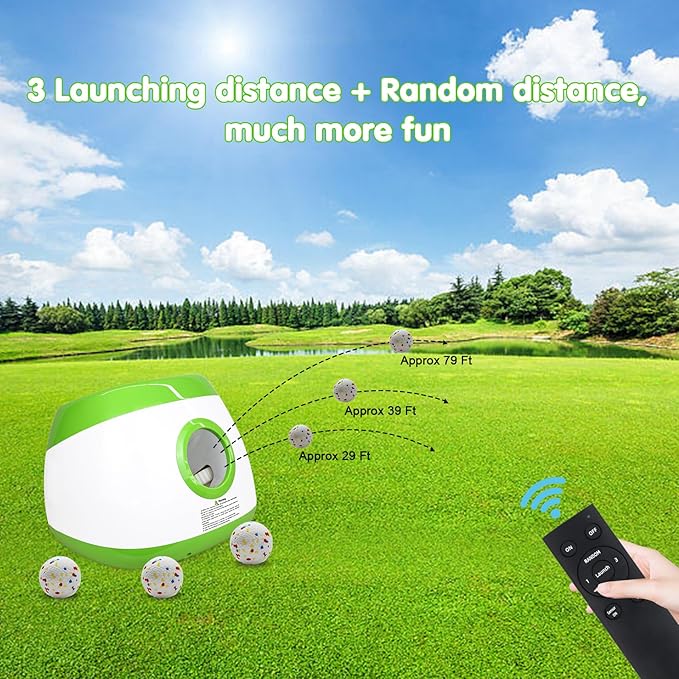 Automatic Dog Ball Launcher, Upgraded Interactive Dog Balls Thrower with 3 Distance 29Ft-79Ft, Remote Control Ball Launcher for Medium & Large Dogs, 5 Etpu Balls Included (Lime Green)