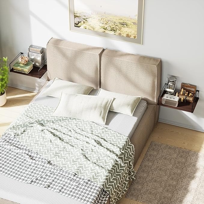 SRIWATANA Wide Floating Shelves, Rustic Wood Wall Shelves Set of 2, Wall Mounted Shelves with Large Capacity for Many Rooms Decor, Dark Walnut