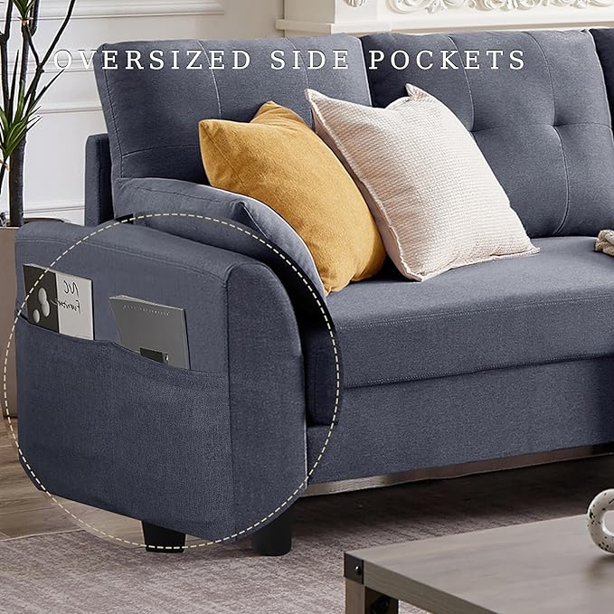 102" L-Shape Sofa Couch, Couch with Ottoman Coffee Table, 4 Seat Modern Sofa with Removable Cover for Apartment and Living Room, Light Grey