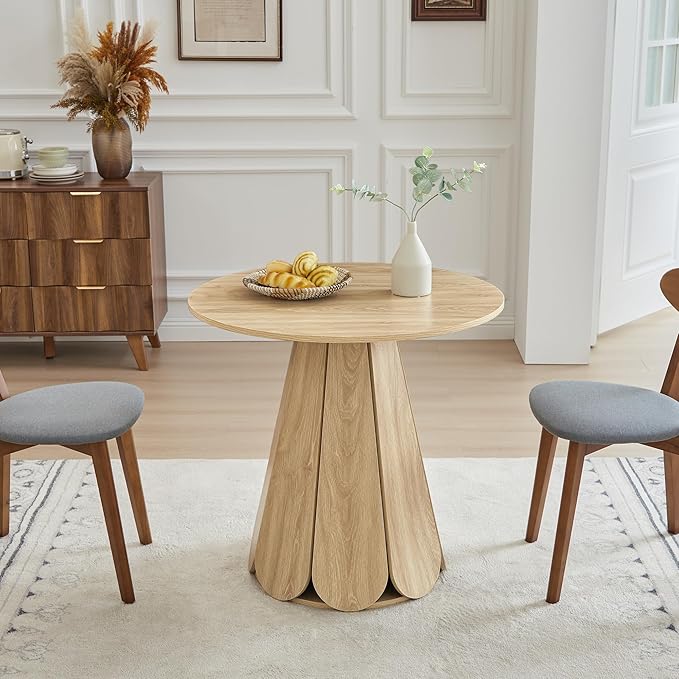 31.5 inch Small Round Dining Table, Modern Kitchen Table for 2 to 4 Person, Farmhouse Wood Circle Dining Room Tables with Pedestal Base, Space Saving Dinner Tables for Apartment, Small Space, Natural