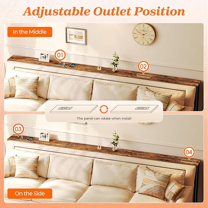 SUPERJARE 102.4 Inch Sofa Table with Power Outlets and USB-C Port, 5.9 Inch Narrow Console Tables, Entryway Hallway Couch Tables with Storage, Behind Sofa, Small Spaces, Living Room, Rusitc Brown