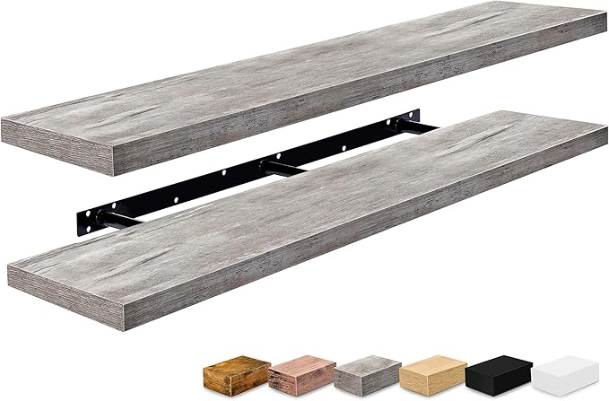 Sorbus Floating Shelves for Wall - 55 Inch Extra-Long Bathroom Shelves, Wall Decor for Bedroom, Kitchen, Living Room, Book Storage - Mounted Floating Shelf with Hidden Brackets (Gray, 2 Pack)
