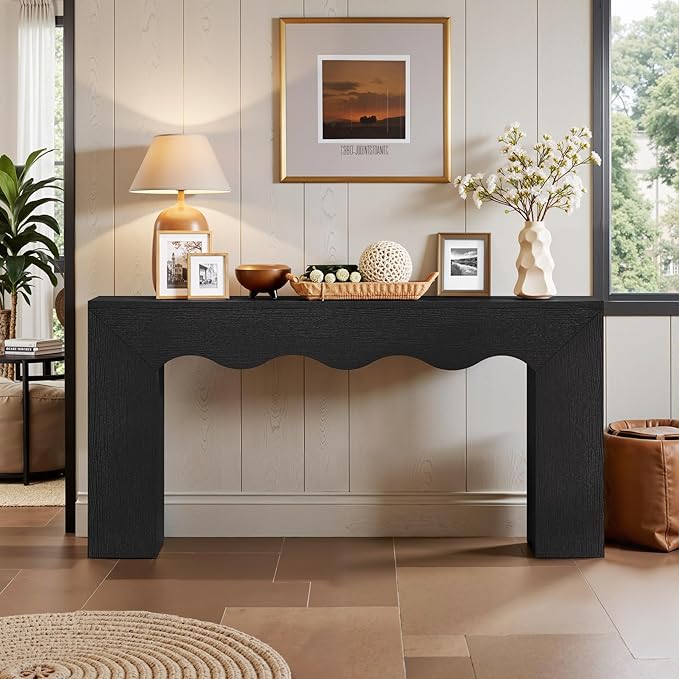 Tribesigns 63" Farmhouse Console Table, Wooden Couch Table Behind Sofa with Storage, Long Entryway Sofa Station, Narrow Console Stand with Base, Hallway Stand for Entryway, Living Room (1, Black)