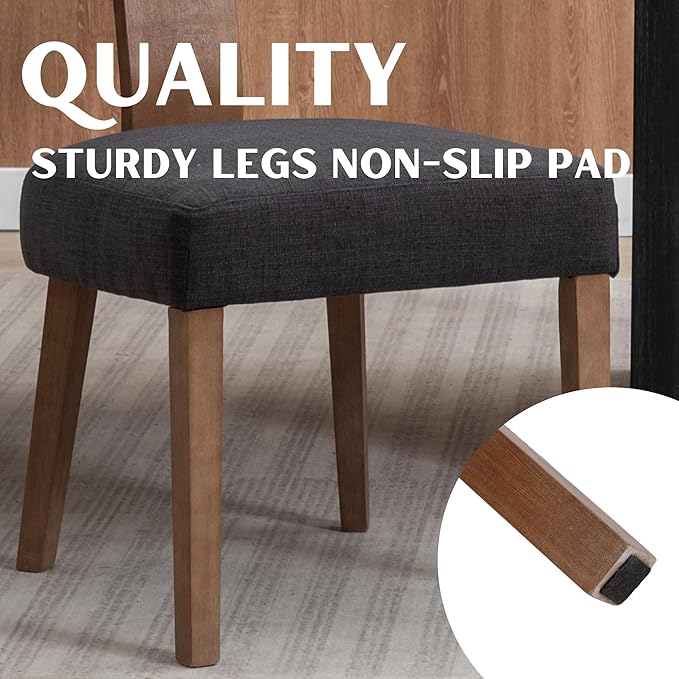 Linen Dining Chairs Set of 6, Modern Dining Chair with Curved Backrest and Wood Legs Upholstered Dining Chairs Farmhouse Dining Room Chairs Kitchen Chairs, Charcoal