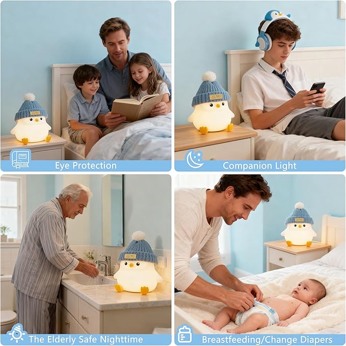 Penguin Lamp with Knit Hat,Adorable Penguin Night Light,Safe Soft Silicone,Dimmable Nursery Nightlight,LED Squishy Animal Lamp,Room Decor,White Elephant Gifts,Christmas Gifts for Kids /Boys Girls Baby