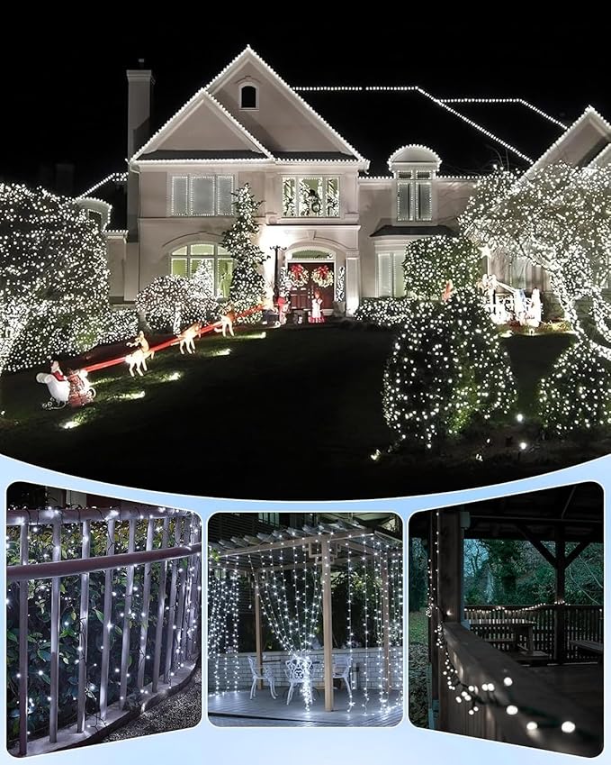 Brightown 2 Pack Solar Christmas String Lights Outdoor, Total 144Ft 400 LED Twinkle Fairy Lights Waterproof with 8 Modes Auto On/Off for Patio Tree Garden Party Home Wedding Decorations (Cool White)