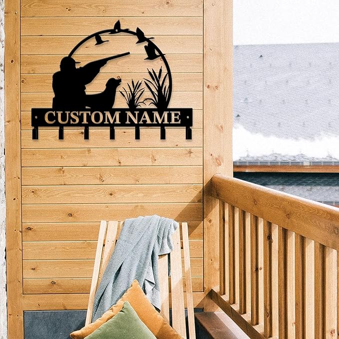 Personalized Custom Name Hunting Deer Wall Key Hooks,Metal Hunting Art Clothes Hooks,Metal Hunting Wall Home Storage Decorative,Hunter For Front Door, Hallway, Kitchen, Bedroom,Keys,Hats (Style A)