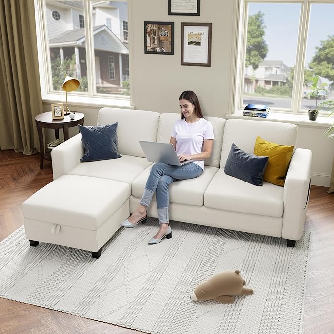 Youmumeub 79''Sectional Couch Couches for Living Room - L-Shaped 4-Seater Deep Sectional Sofa,Removable Covers,Suitable for The Living Room, Apartment or Office-Beige