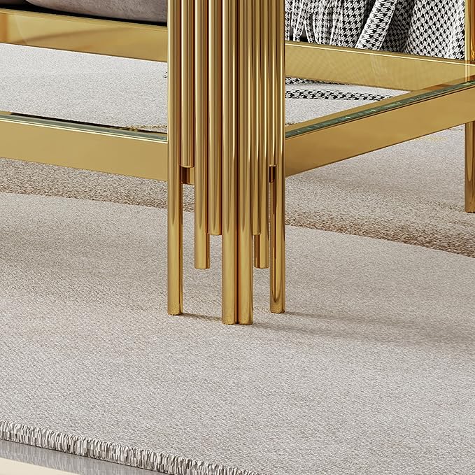 Goujxcy Modern Glass Coffee Table 47" Gold Center Table with Tempered Glass Top and Mirror Finish Stainless Steel Legs, Luxury Rectangular Coffee Table for Living Room Apartment (Gold)