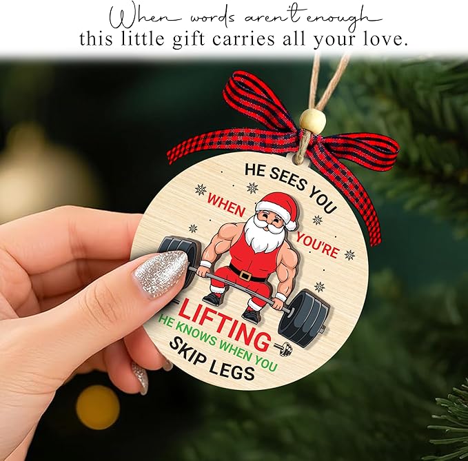 Weightlifting Christmas Ornament 2025-2 Layer Wooden Weightlifting Ornaments for Christmas Tree - Funny Weight Lifting Gifts for Men, Woman - Fitness Hanging Decor for Body Builders Weightlifters