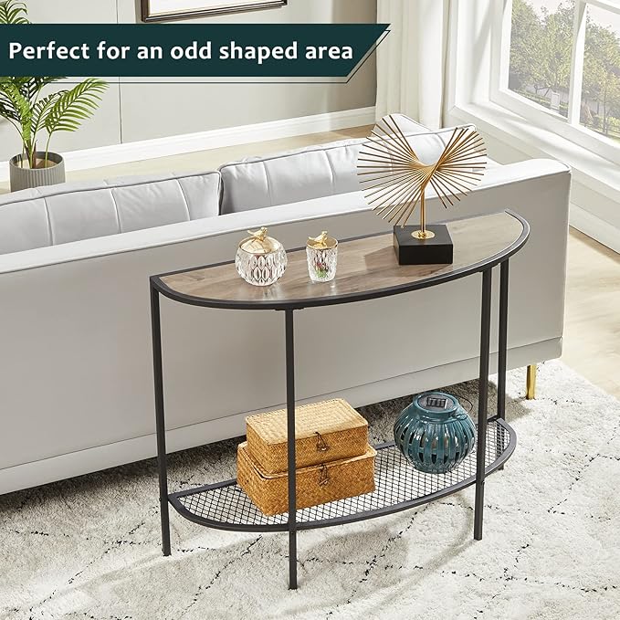 SAYGOER Console Table 2 Tier Narrow Entryway Table with Storage Shelves Half Moon Sofa Couch Table Industrial Small Entry Way Tables for Living Bedroom Hallway Office Easy Assembly, Gray Black