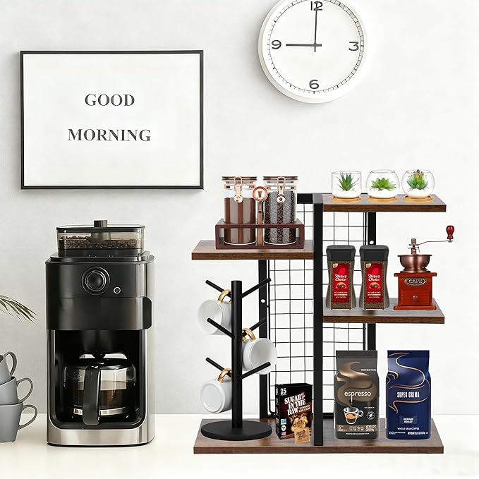 Y YOMA Desktop Bookshelf, 3 Tier Wood Desk Shelf for Top of Desk, Compact Vertical Storage Desk Organizer & Display Rack for Home Office Dorm, Rustic Brown