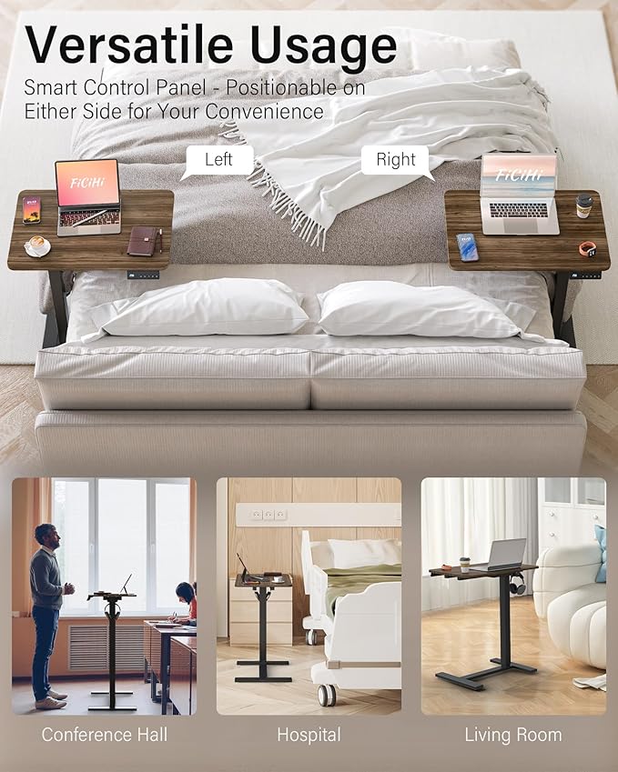 FiCiHi Electric Standing Desk with Wheels - Height Adjustable, Mobile, Small Movable Laptop Desk, Portable Rolling Computer Workstation Sit Stand Table for Home Office, Sofa & Bedside(24x16, Walnut)