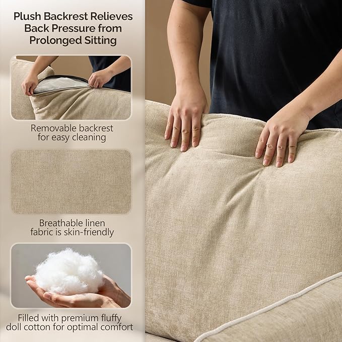 VINGLI 84" W Oversized Comfy Two Seat Love Seat, 37" Extra Deep Seat Piping Design Loveseat Couch with Two Pillows, Linen Fabric Modern Small Sofa for Small Living Room, Bedroom, Khaki