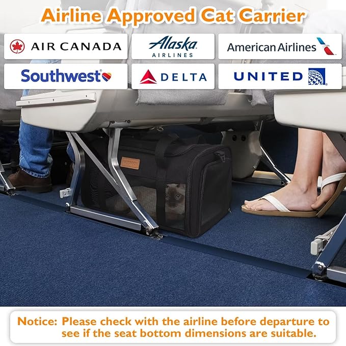 PETUX Pet Carrier Airline Approved - 17"x11"x9.5" Cat Travel Carrier with Litter Box for Small Cats up to 12 lb - Top Open Portable TSA Approved Pet Carrier in Cabin for Travel and Vet Visit - Black