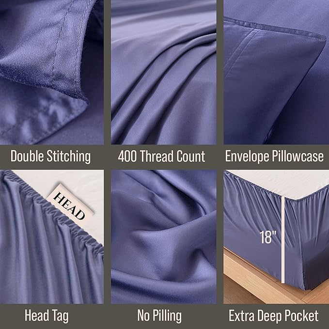 Bella Coterie Luxury Bamboo Viscose 34” Split Top King Size Sheet Set | 1 Fitted Sheet for Sleep Number & Adjustable Beds | 100% Organically Grown | Cooling & Soft | 18” Deep Pocket [Twilight Blue]