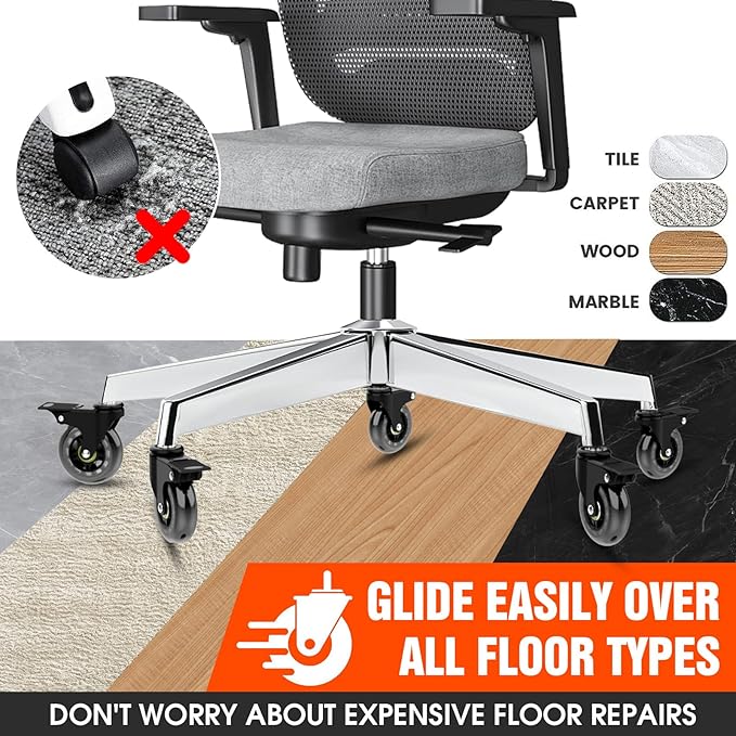 Office Chair Casters with Brake, 3 Inch Universal Casters,Suitable for Carpet and Hardwood Floors, Universal Fits Most Chairs