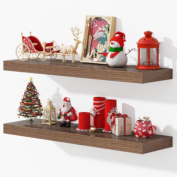 Dreamland 36 Inches Floating Shelves for Wall, 9.3" Deep Long Floating Shelves Set of 2, Large Display & Storage Shelf, Wall Shelf for Bathroom Bedroom Living Room Kitchen Office, Walnut