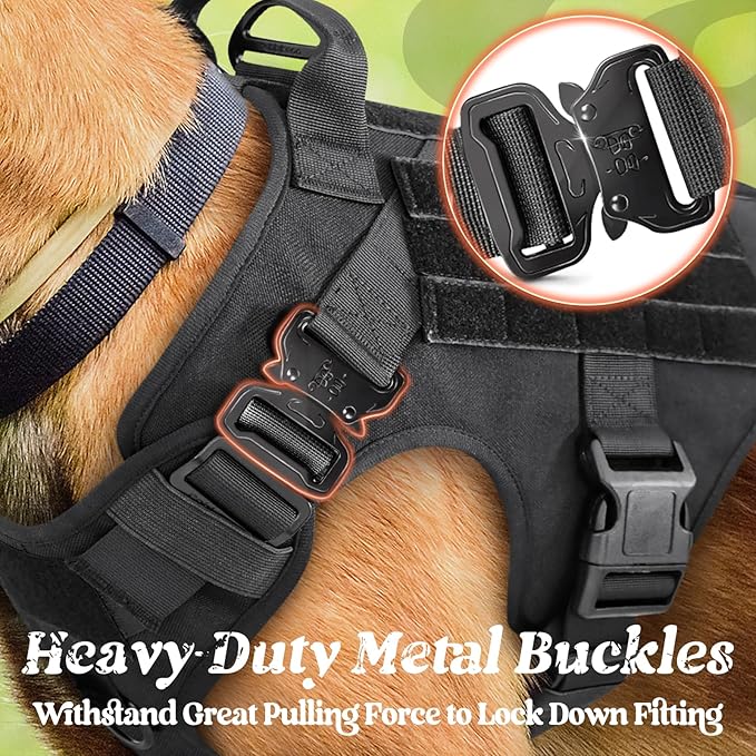 rabbitgoo Tactical Dog Harness for Large, Heavy Duty Pet Harness with Handle, No-Pull Service Vest Large Breed, Adjustable Military Dog Vest for Training Hunting Walking, Black, XL