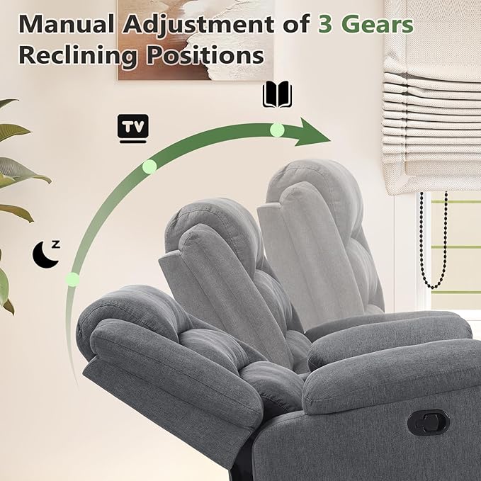 ANJ Fabric Recliner Chair with Overstuffed Arms and Back, Comfy Grey Manual Recliner for Adults, Living Room Single Sofa