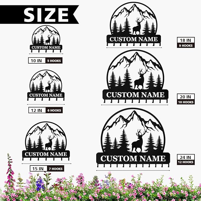 Personalized Key Holder for Wall - Custom Forest Deer Key Rack Hanger with Hooks, Key Holder Wall Mount, Woodland Theme Wall Art Decor Gift, Key Rack Storage for Kitchen, Living Room