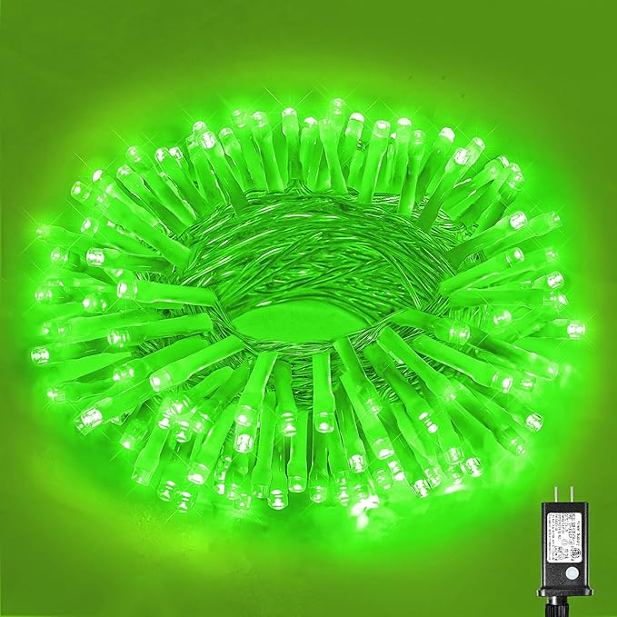 100 LED Green Christmas Lights 33ft Christmas String Lights Indoor 8 Modes Clear Wire Waterproof Plug in Twinkle Fairy Lights for Holiday Party Xmas Tree Decorations
