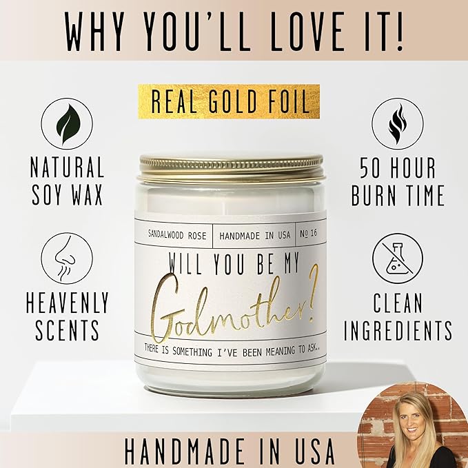 Godmother Proposal Gift - 'Will You be My Godmother!' Candle, w/Coconut & Vanilla - God Mother Proposal Gift I God Mom Proposal I GodMom Proposal I 50Hr Burn, USA Made