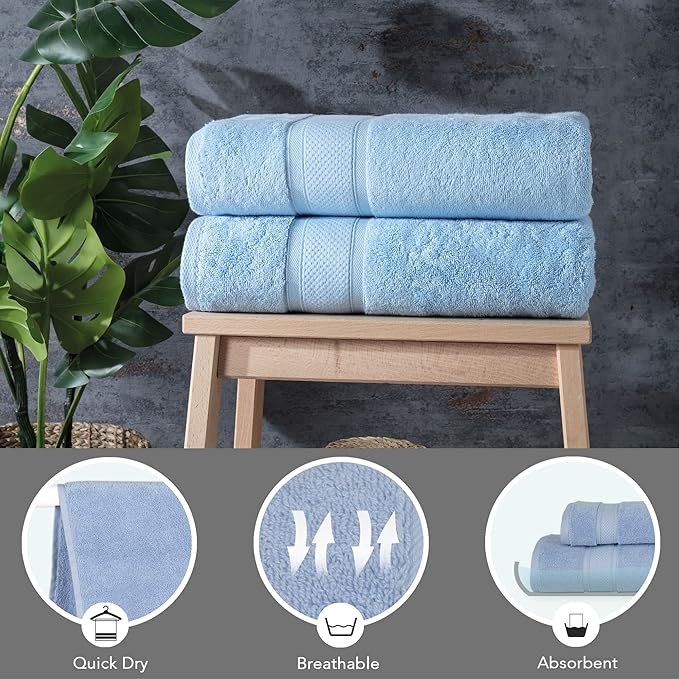 NOVA Luxury Linen - Hotel Quality Turkish Towel Set for Bathroom (2 Pcs Bath Towel Set, Sky Blue)