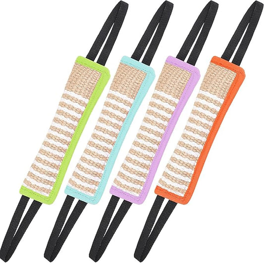 Kacctyen 4 Pcs Dog Tug Toys, Jute Pillow Pull Toy with 2 Strong Handles Tug of War Interactive Play Puppy Training Equipment for Medium to Large Dogs, 4 Colors(Pastel)