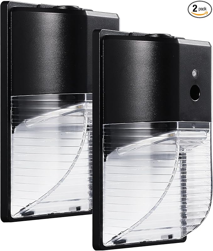 PARMIDA (2 Pack) Mini LED Wall Pack Light 26W Dusk to Dawn Photocell Sensor, 3000lm, 150W Equivalent, IP65 Waterproof, 5000K, ETL, 100-277VAC, Outdoor Wall-Mount Area Exterior Security Lighting, Black