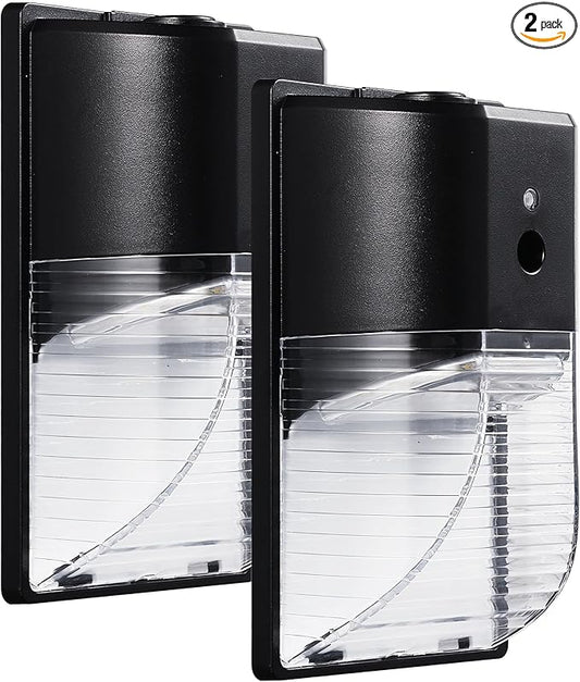 PARMIDA (2 Pack) Mini LED Wall Pack Light 26W Dusk to Dawn Photocell Sensor, 3000lm, 150W Equivalent, IP65 Waterproof, 5000K, ETL, 100-277VAC, Outdoor Wall-Mount Area Exterior Security Lighting, Black