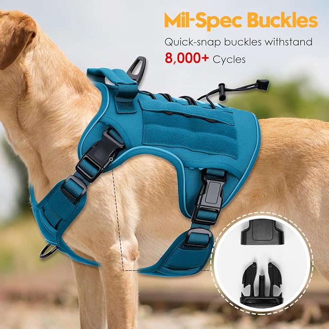Heavy-Duty Tactical Dog Harness for Large Dogs, No Pull Adjustable Reflective Pet Vest with Molle System, K9 Military-Grade Control for Service Training, Outdoor & 10+ Breeds, Blue, X-Large