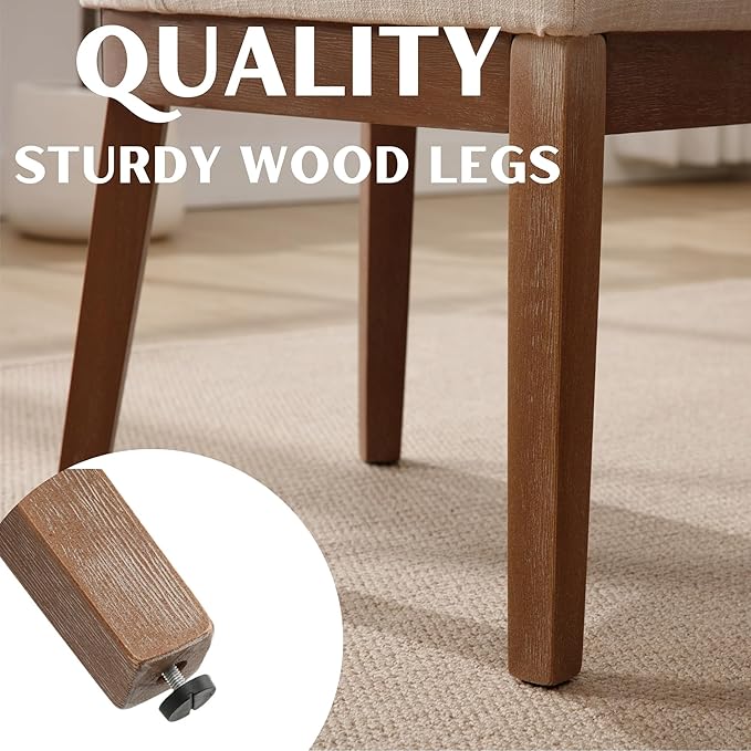 Modern Dining Chairs Set of 4 Comfortable Dining Room Chairs with Back, Linen Fabric Upholstered Kitchen Side Chairs with Natural Wood Legs for Living Room, Beige