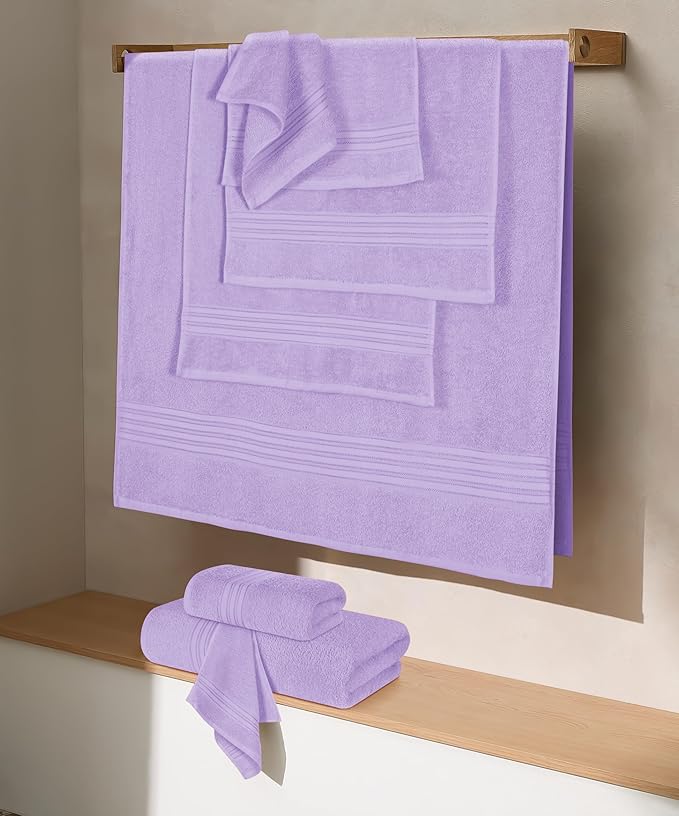 BOUTIQUO 100% Cotton Towel Set, Contains 4 Soft Bath Towel, 6 Hand Towels, 8 Wash Cloths - Compact Absorbent Lightweight & Quickdry Towels for Bathroom - 18 Piece Bathroom Towel Set - Purple