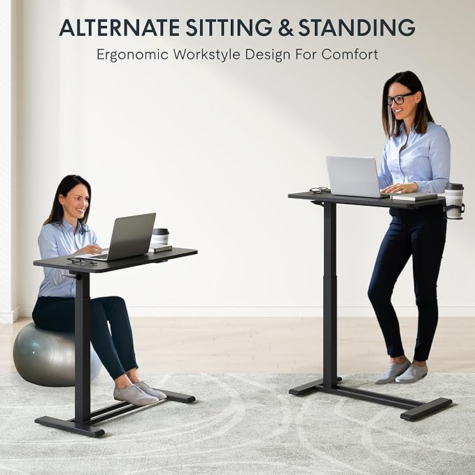 FLEXISPOT Height Adjustable C Table with Wheels, Mobile Snack Side End Table Sofa Couch Bedside Table Laptop Rolling Cart TV Tray Night Stand Small Space Side Table,(27.6" W x 15.7" D,Black)