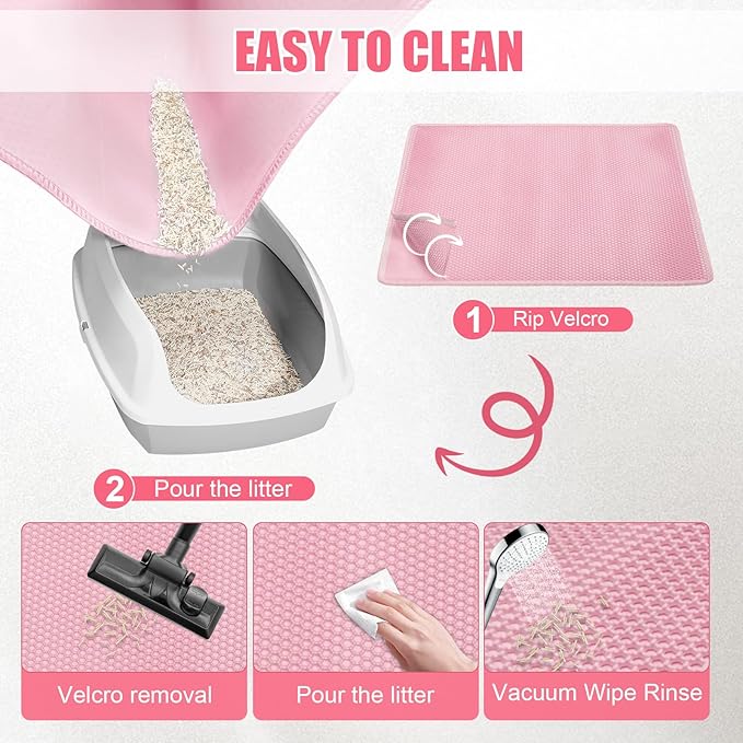 Cat Litter Mat,45"x32" Extra Large Cat Litter Box Mat,Honeycomb Double Layer Kitty Litter Trapping Mat,Soft EVA Material,Urine & Waterproof,Scatter Control,Easy Clean,Washable(Pink）